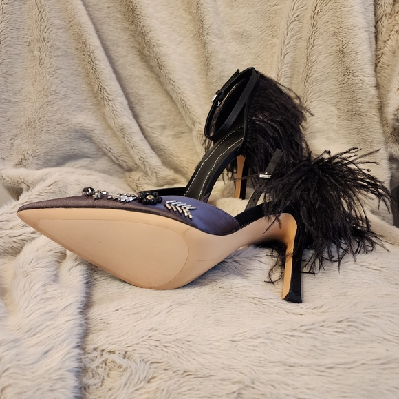 Zara Satin Feather & Crystal Shoes sz 39/9 NEW - Picture 6 of 7